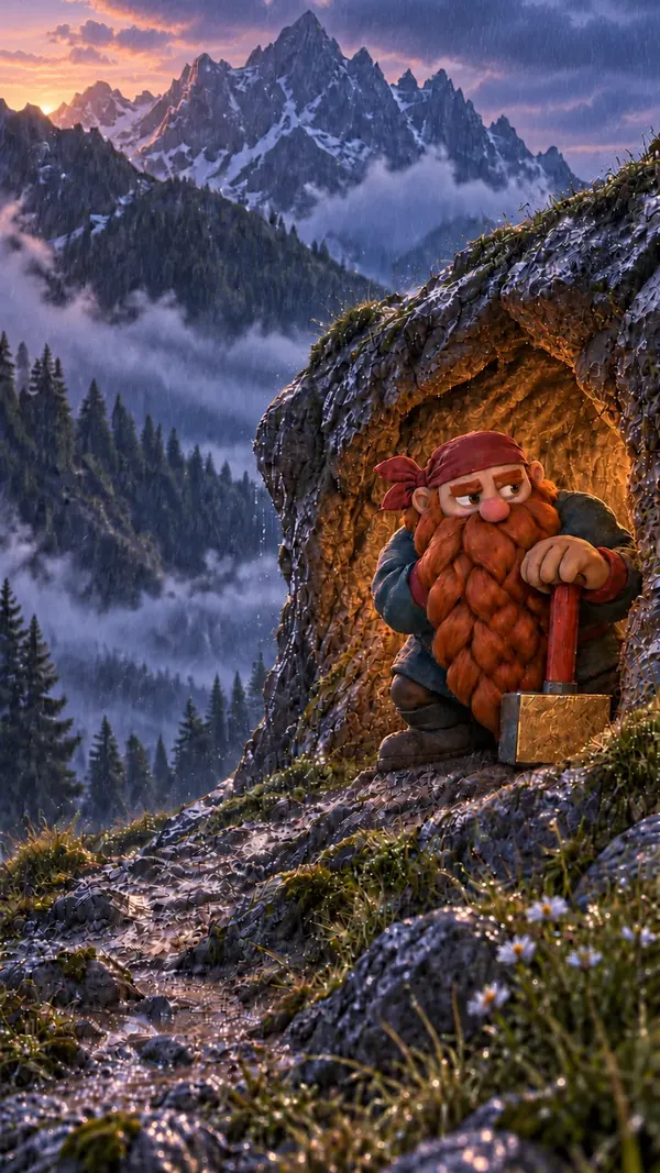 Zwerg vor einer Höhle